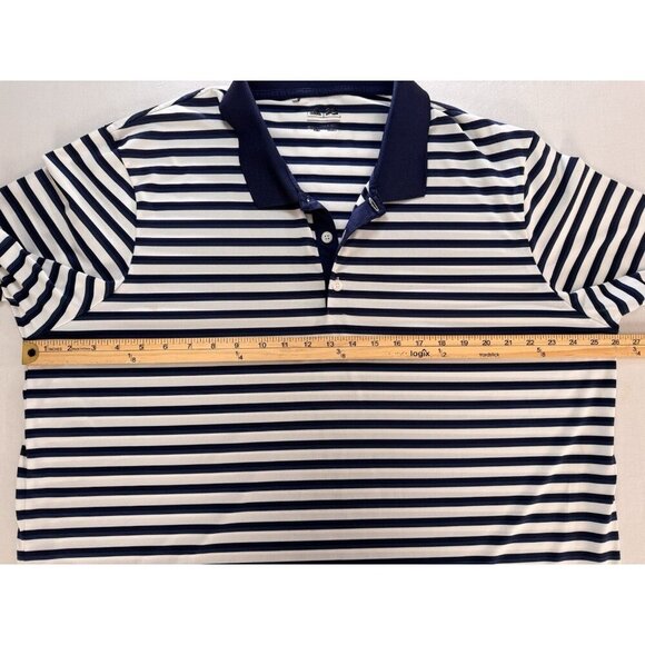 Adidas Polo Shirt Mens XXL Performance Navy White Striped 2XL Logo Golf Sports - Picture 6 of 15